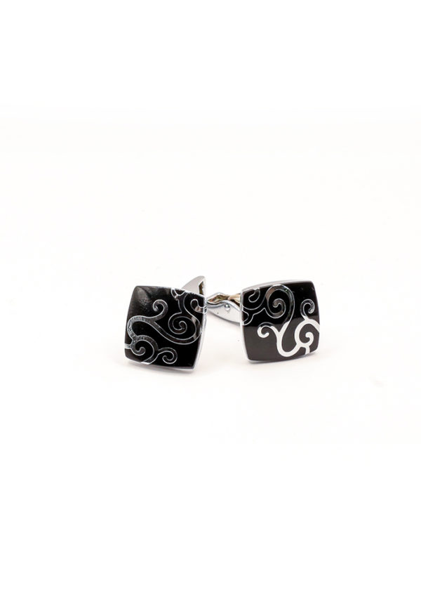 carre-arabesque-noir-et-argent-boutons-de-manchette